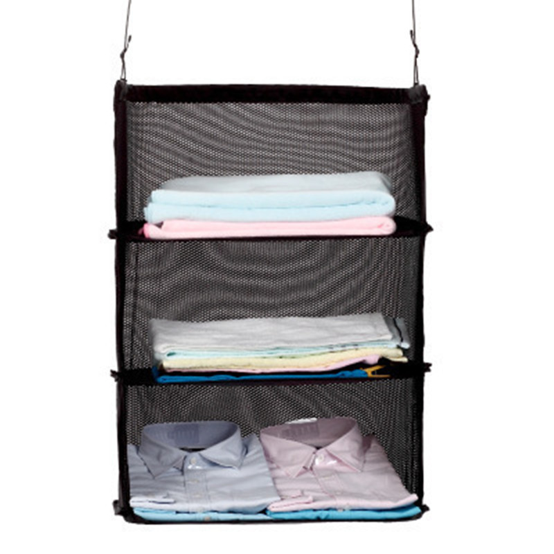 Travel luggage cube hanging organizer stacking racks 3 layers foldable hanging closet travel shelves