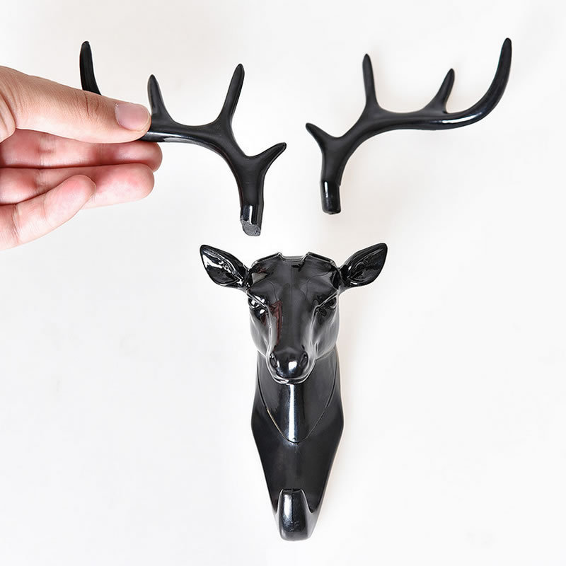 Creative black three-dimensional antler home decoration door hanger deer head decoration bag hook wall seamless key hook