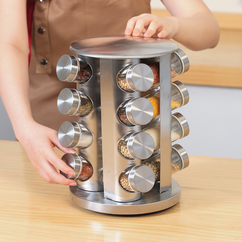 360 rotating vertical kitchen spice bottle rack stainless steel rolling shelf seasoning rack round carousel standing spice rack