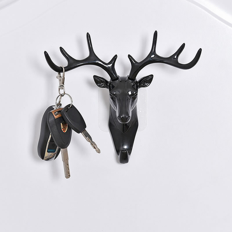 Creative black three-dimensional antler home decoration door hanger deer head decoration bag hook wall seamless key hook