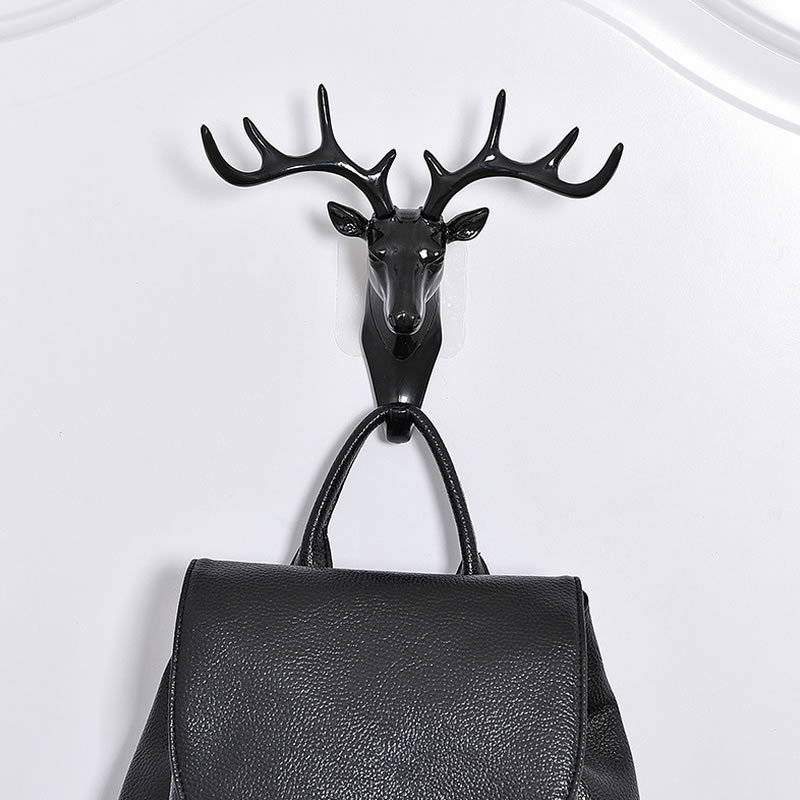 Creative black three-dimensional antler home decoration door hanger deer head decoration bag hook wall seamless key hook