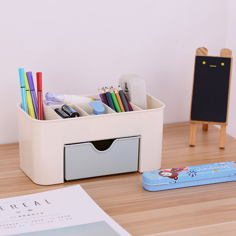 Multi-function dresser cosmetic brush cosmetics storage box with drawer mini office appliance stationery organizer