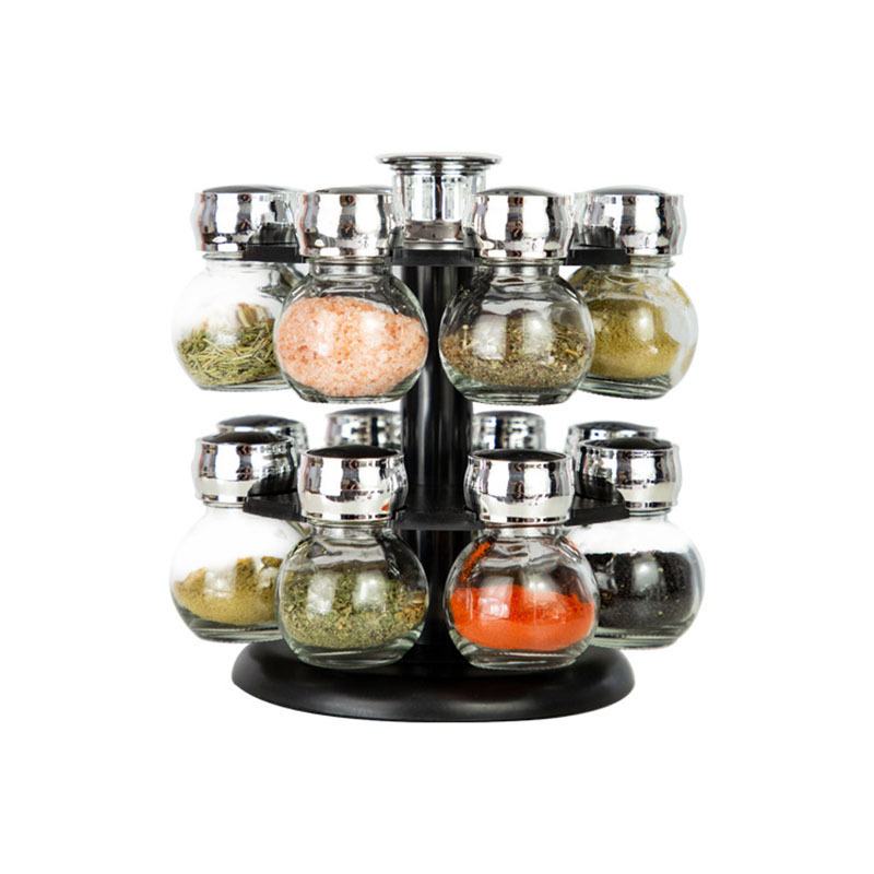 Kitchen mini barbecue seasoning bottle rack multi-function glass rotating spice rack household 16 jar spice bottle shelf