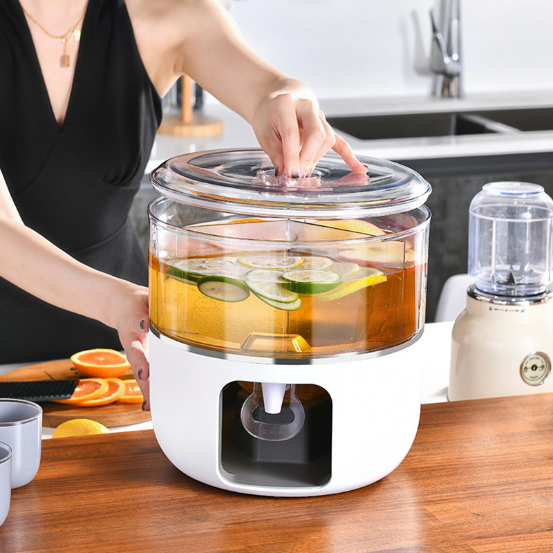 Light refrigerator cold water kettle household 3-grid beer barrel with faucet plastic rotating fruit tea beverage juice cold pot