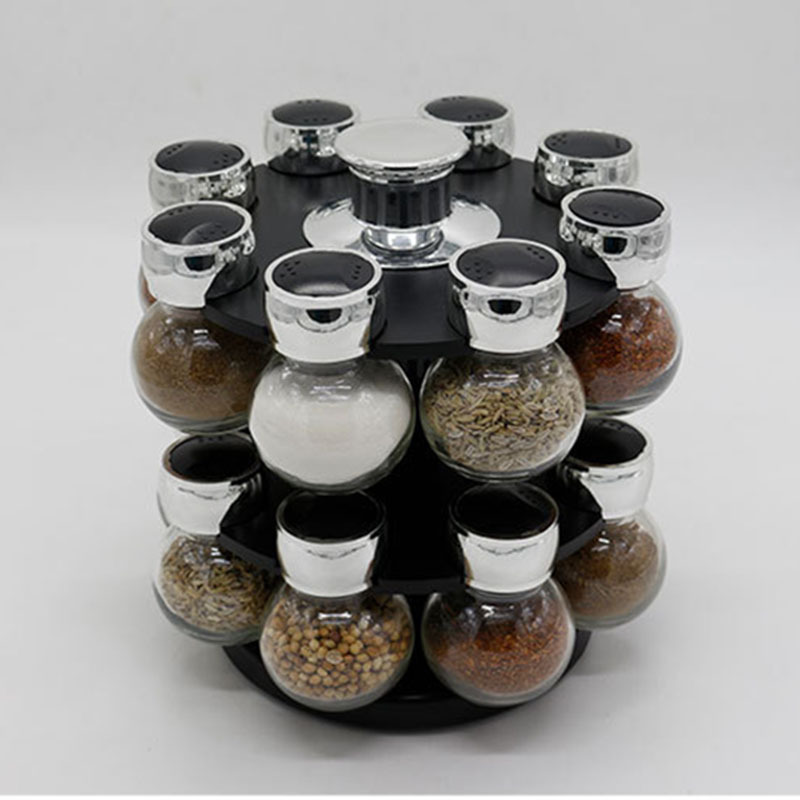 Kitchen mini barbecue seasoning bottle rack multi-function glass rotating spice rack household 16 jar spice bottle shelf