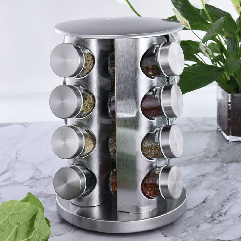 360 rotating vertical kitchen spice bottle rack stainless steel rolling ...