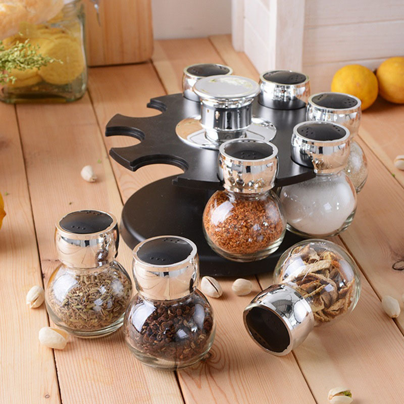 Kitchen mini barbecue seasoning bottle rack multi-function glass rotating spice rack household 16 jar spice bottle shelf