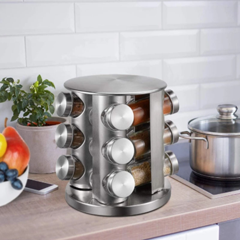 360 rotating vertical kitchen spice bottle rack stainless steel rolling ...