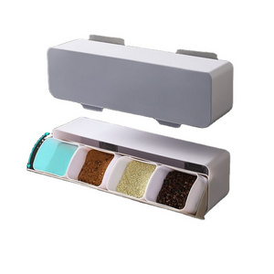 Drawer type kitchen seasoning box wall mounted 4 grids seasoning storage box spice jar spice four-compartment storage box