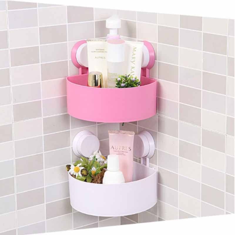 Wall-hanging Plastic bathroom triangle storage baskets Corner Suction cup Shower Shelf for kitchen&bathroom