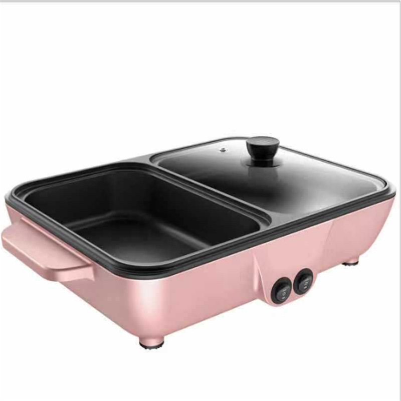 household & travel 2 in 1 non-stick cooking frying pan dual use electric bbq grill with hot pot