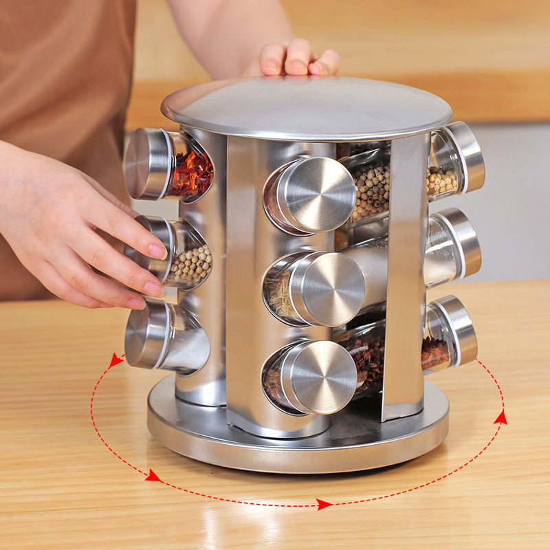 360 rotating vertical kitchen spice bottle rack stainless steel rolling shelf seasoning rack round carousel standing spice rack