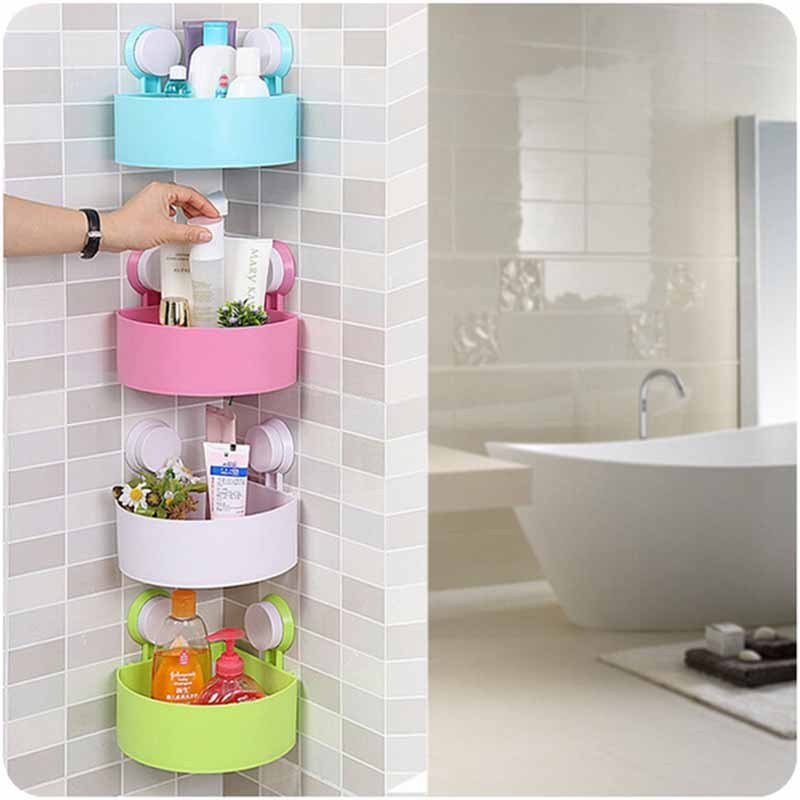 Wall-hanging Plastic bathroom triangle storage baskets Corner Suction cup Shower Shelf for kitchen&bathroom