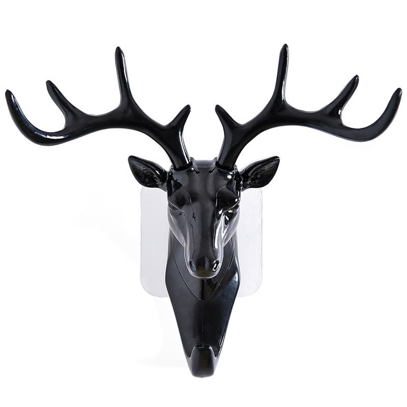 Creative black three-dimensional antler home decoration door hanger deer head decoration bag hook wall seamless key hook