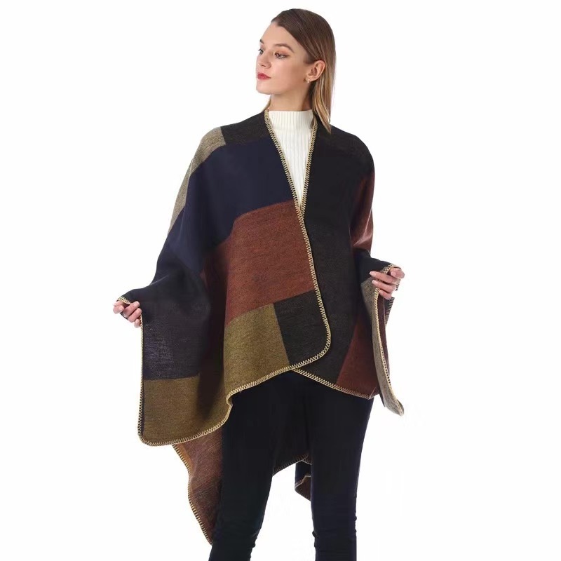 Wholesale Women Thicken Warm shawls Wraps Cape Winter kashmir Ladies Pashmina Cardigan Plaid Shawl Poncho