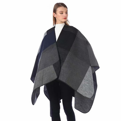 Wholesale Women Thicken Warm shawls Wraps Cape Winter kashmir Ladies Pashmina Cardigan Plaid Shawl Poncho