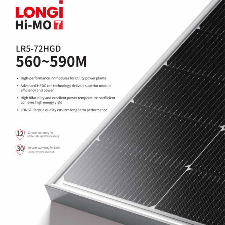 Longi Himo 7 550w Solar Panels 580w Bifacial 560w 565w 570w 575w 585w 590 watts Monocrystalline Silicon Solar Panels Hi-Mo 7