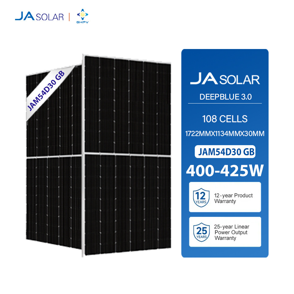 Ja Solar Panel Deep Blue 3.0 400W 405W 410W 415W 420W 425W Perc Bifacial Double Glass Pv Modules Factory Panele Fotowoltaiczne