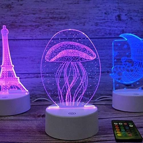 3D Night Light Jellyfish 3D Light Lamp 7 Color Changing Desk Table Light Children Lamp with Flat Acrylic Panel & ABS Base