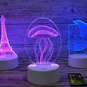 3D Night Light Jellyfish 3D Light Lamp 7 Color Changing Desk Table Light Children Lamp with Flat Acrylic Panel & ABS Base