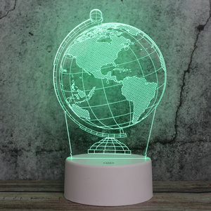 3D Night Light Terrestrial Glob 3D Light Lamp 7 Color Changing Desk Table Light Children Lamp with Flat Acrylic Panel & ABS Base