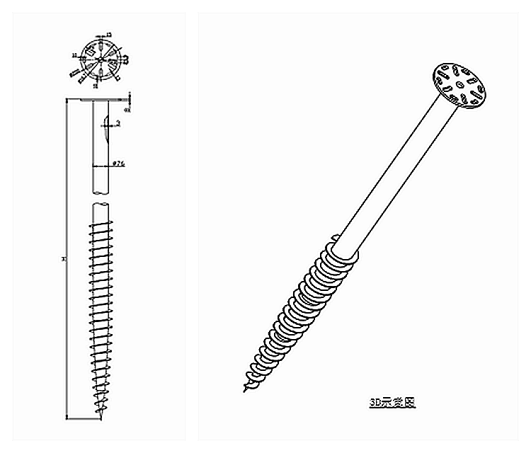 Metal ground screw piles, helical piles for foundation