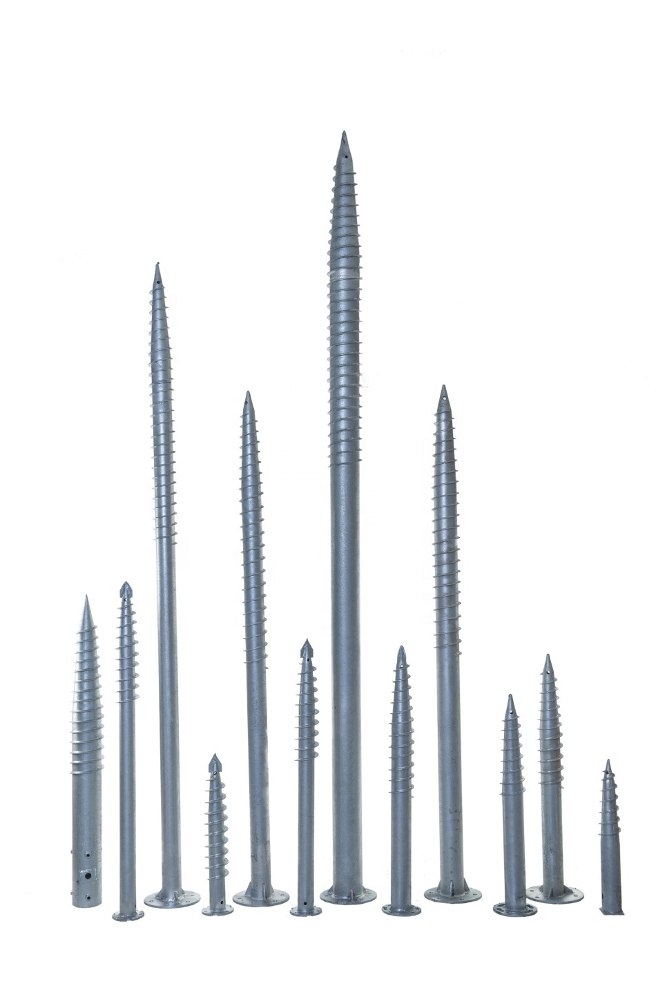 Metal ground screw piles, helical piles for foundation