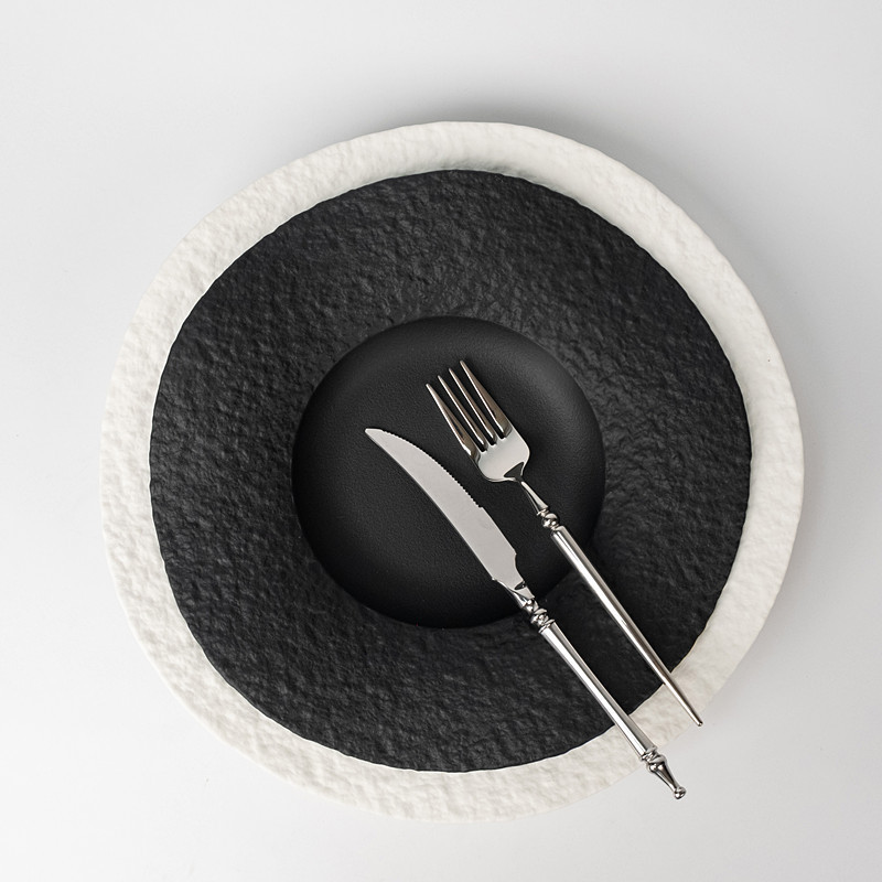 Nordic black white restaurant tableware plates wave-edge design matte porcelain dinner plate for hotel catering