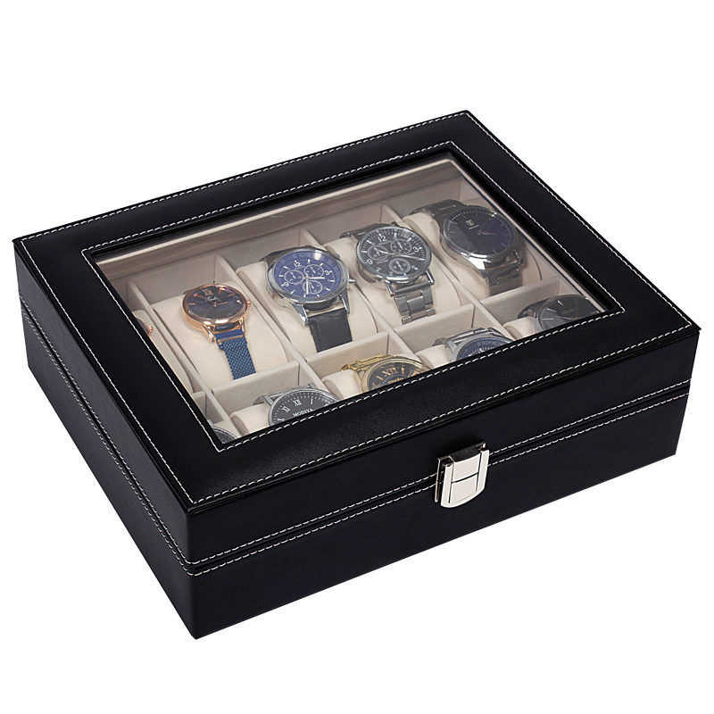 Customized High End Handmade Men Women Lidded Watch Storage Box Watch Pillow Leather 12 Slot Watch Boxes