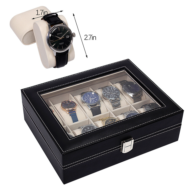 Customized High End Handmade Men Women Lidded Watch Storage Box Watch Pillow Leather 12 Slot Watch Boxes