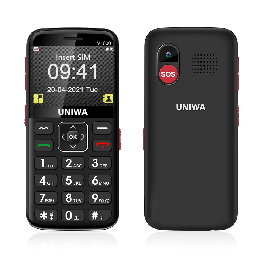 UNIWA V1000 English Keyboard Senior Feature Phone Strong Torch Big Push-Button Cellphone SOS Speed Dial 4G Mobile Phone