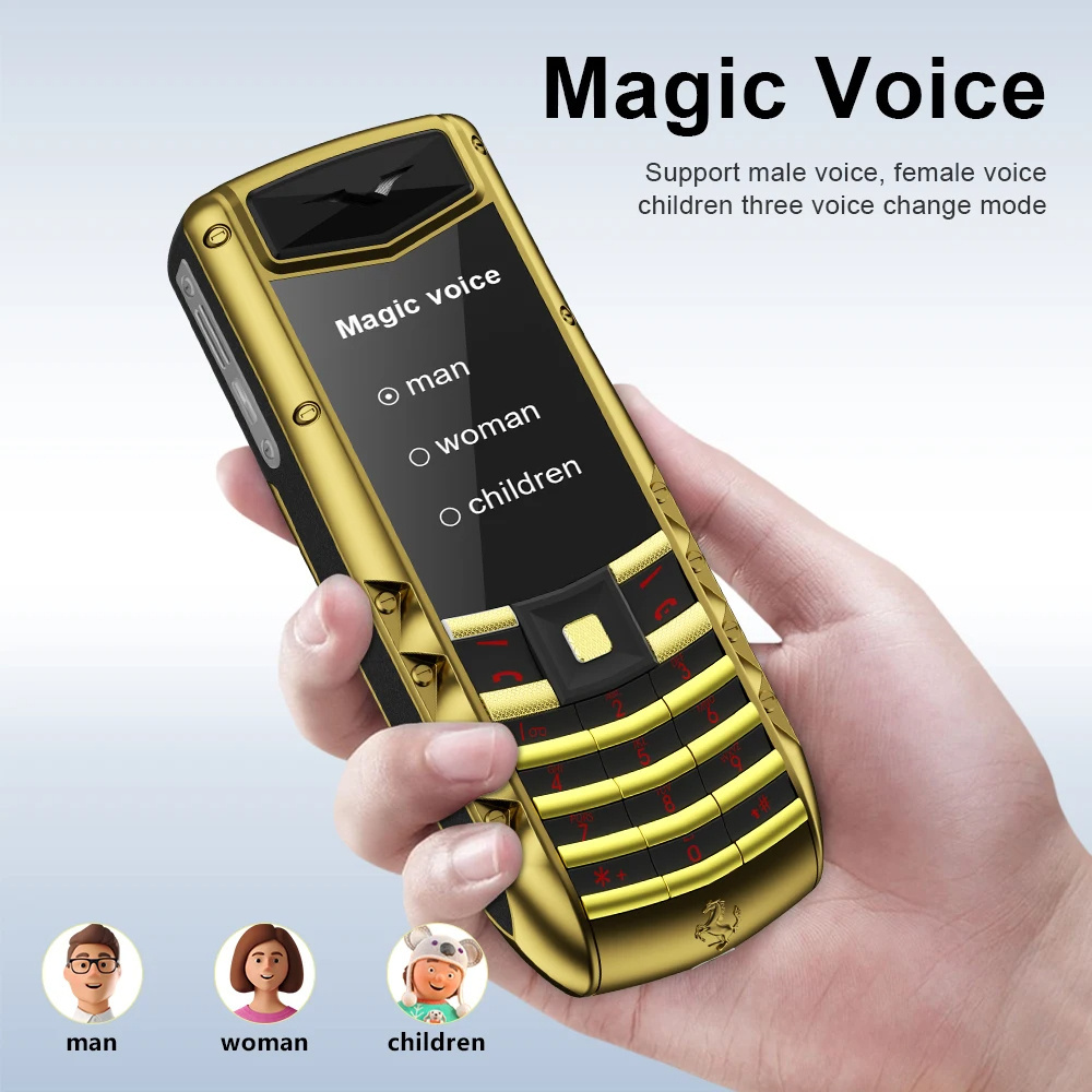 Unique Design V5 Mobile Phone Streamline Body Metal Frame 2G GSM Dual Sim LED Flashlight Magic Voice Keypad Feature phone