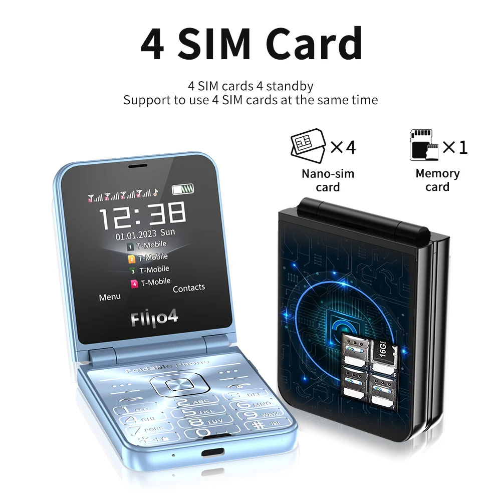 Hot Selling Foldable Mobile Phone 4 SIM Card 2.6