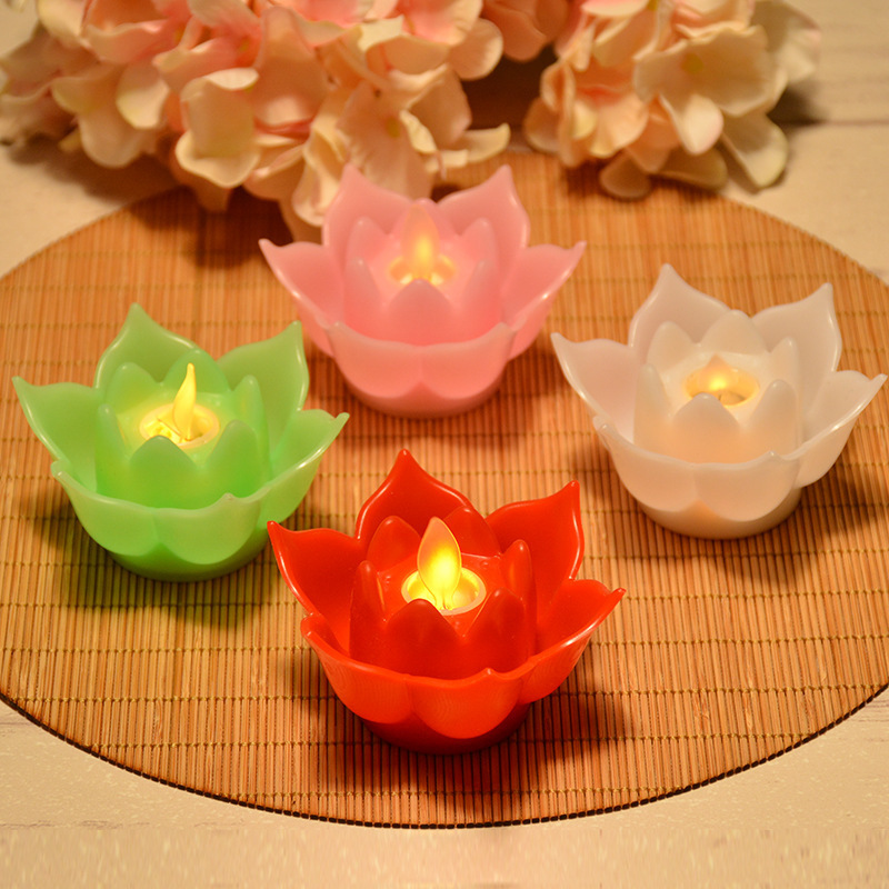 Amazon New 2021 Plastic Lotus Lamp LED Candle Buddha Lamp Votive Candle Religious Activities Flameless Swing Led Flower Candles