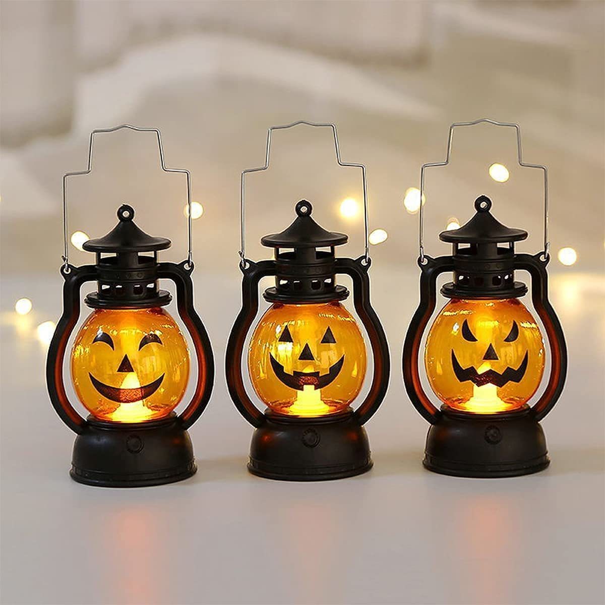 Halloween Decorative Pumpkin Lantern Led Lights Battery Operated with Hanging Loop Mini Lanterns Decorative Ornaments