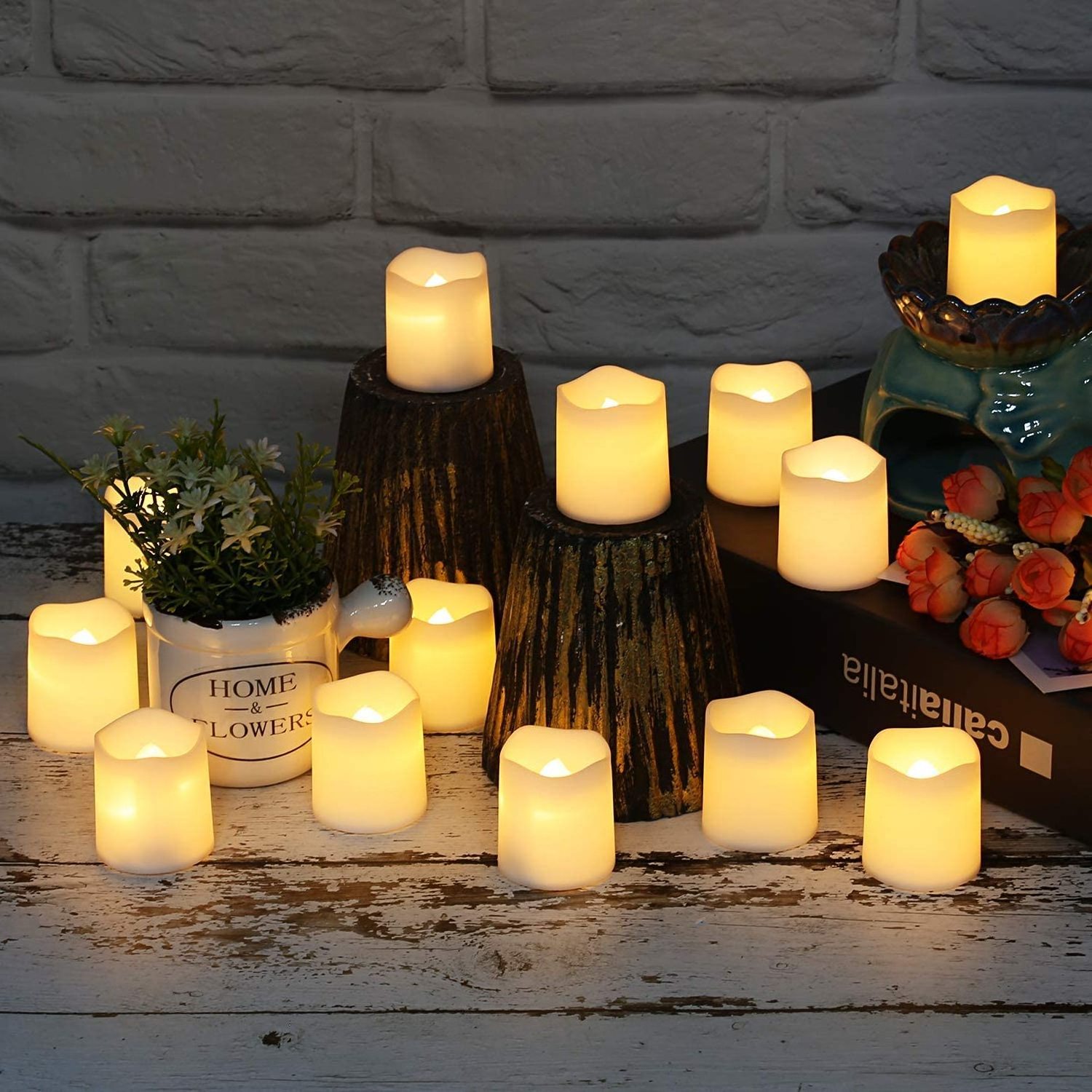 Flameless Votive Candles Flickering LED Candle Battery Operated LED Tea Lights in Warm White for Wedding Festival Decoration