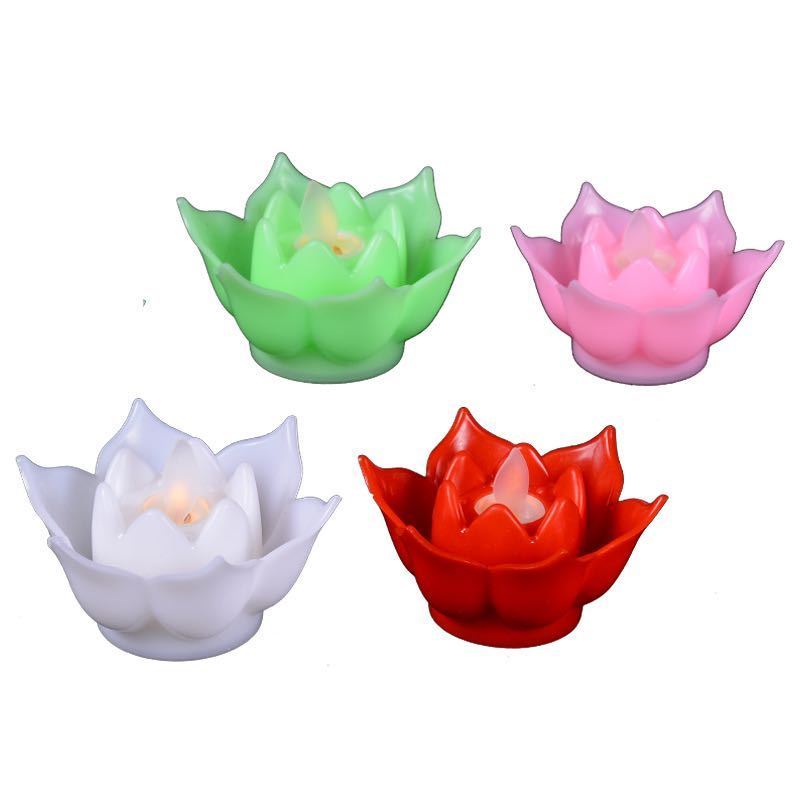 Amazon New 2021 Plastic Lotus Lamp LED Candle Buddha Lamp Votive Candle Religious Activities Flameless Swing Led Flower Candles