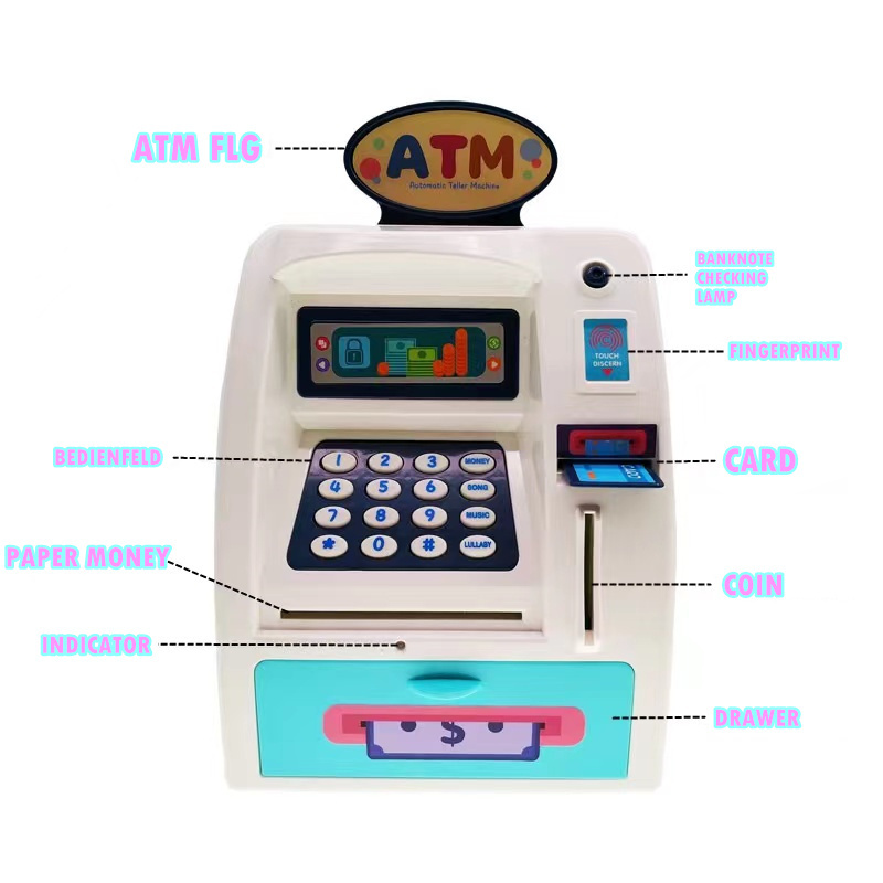 Cute Upgraded-ATM Savings Piggy Bank Machine for Real Money for Kid with Debit Card Bill Feeder Coin Digital Electronic Safe Box