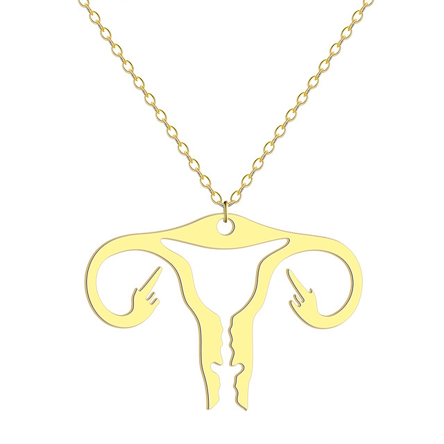 Vintage Stainless Steel Back Off Recycled Aluminum Uterus Pendant Necklace Choker For Women Men Medical Jewelry Gift