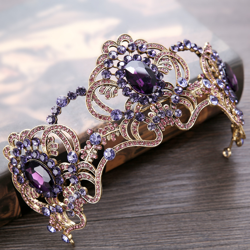 Baroque Purple Crystal Bridal Tiara Crown Headpiece For Wedding Accessories