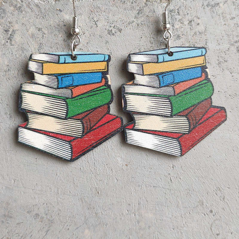 Halloween Horror Fiction Wood Book Cover Earrings for Women Newest Unique Halloween Jewelry Wholesale