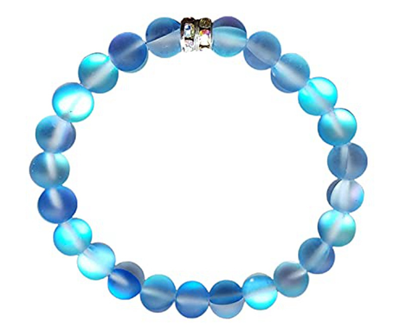 Blue Mermaid Glass Iridescent Stretch Bracelet with Czech Crystal Rhinestone Beads