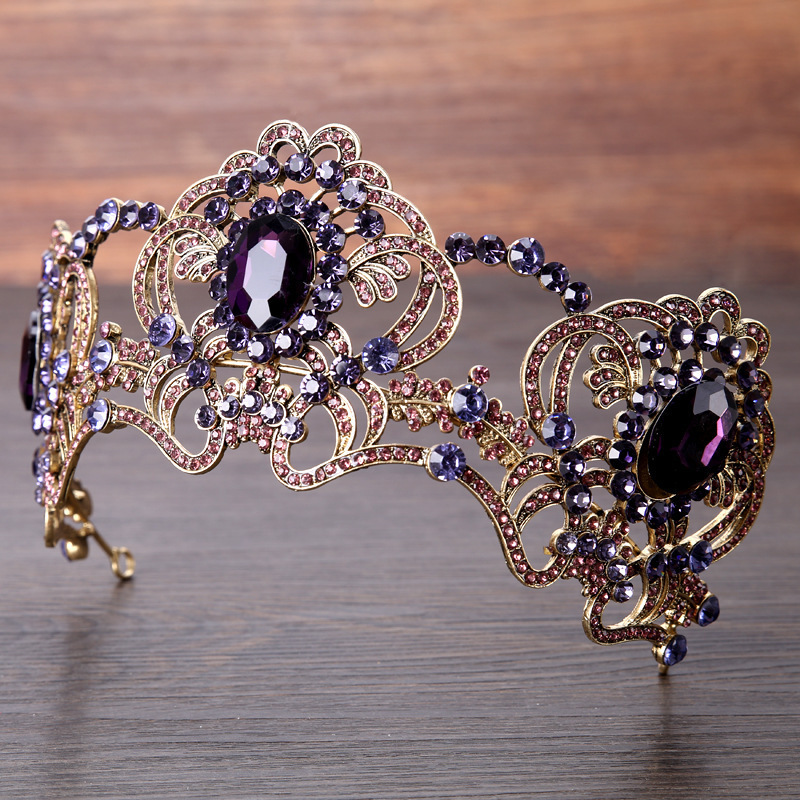 Baroque Purple Crystal Bridal Tiara Crown Headpiece For Wedding Accessories