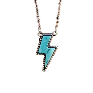 BOLT NECKLACE | Lightning Bolt Thunder Blue Stone Charm Jewelry For Women Girls Metal Turquoise Boho Thunder Necklace LIGHTNING