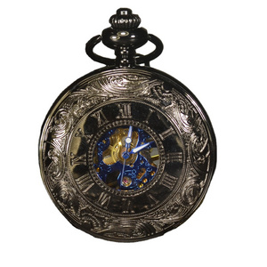 TIEDAN Blue Steampunk Skeleton Mechanical Pocket Watch Men Antique Luxury Brand Necklace Pocket & Fob Watches Chain Male Clock