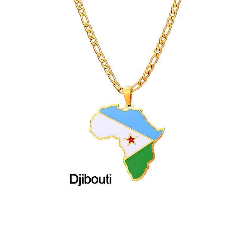 Africa Map Flag Pendant Necklace Gold Color Stainless Steel Ghana Nigeria Congo Somalia Angola Liberia African Jewelry Gift