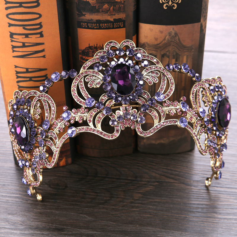 Baroque Purple Crystal Bridal Tiara Crown Headpiece For Wedding Accessories