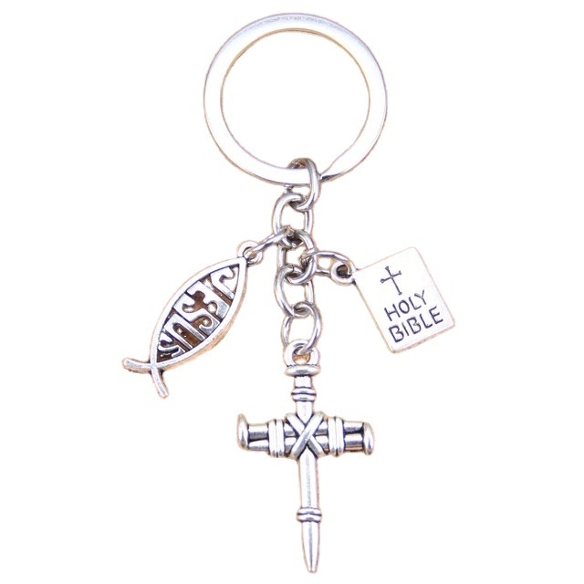 Creativity New Fashion DIY Keychain Jesus Cross Book Holy Bible Pendants Men Jewelry Car Keychain For Souvenir Gift