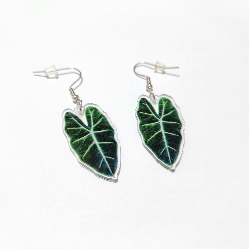 Trendy Green Pink Botanical Caladium Leaves UV Printing Acrylic Dangle Charm Earrings For Women Cute Plant Leaf Fashion Jewelry