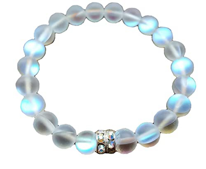 Blue Mermaid Glass Iridescent Stretch Bracelet with Czech Crystal Rhinestone Beads